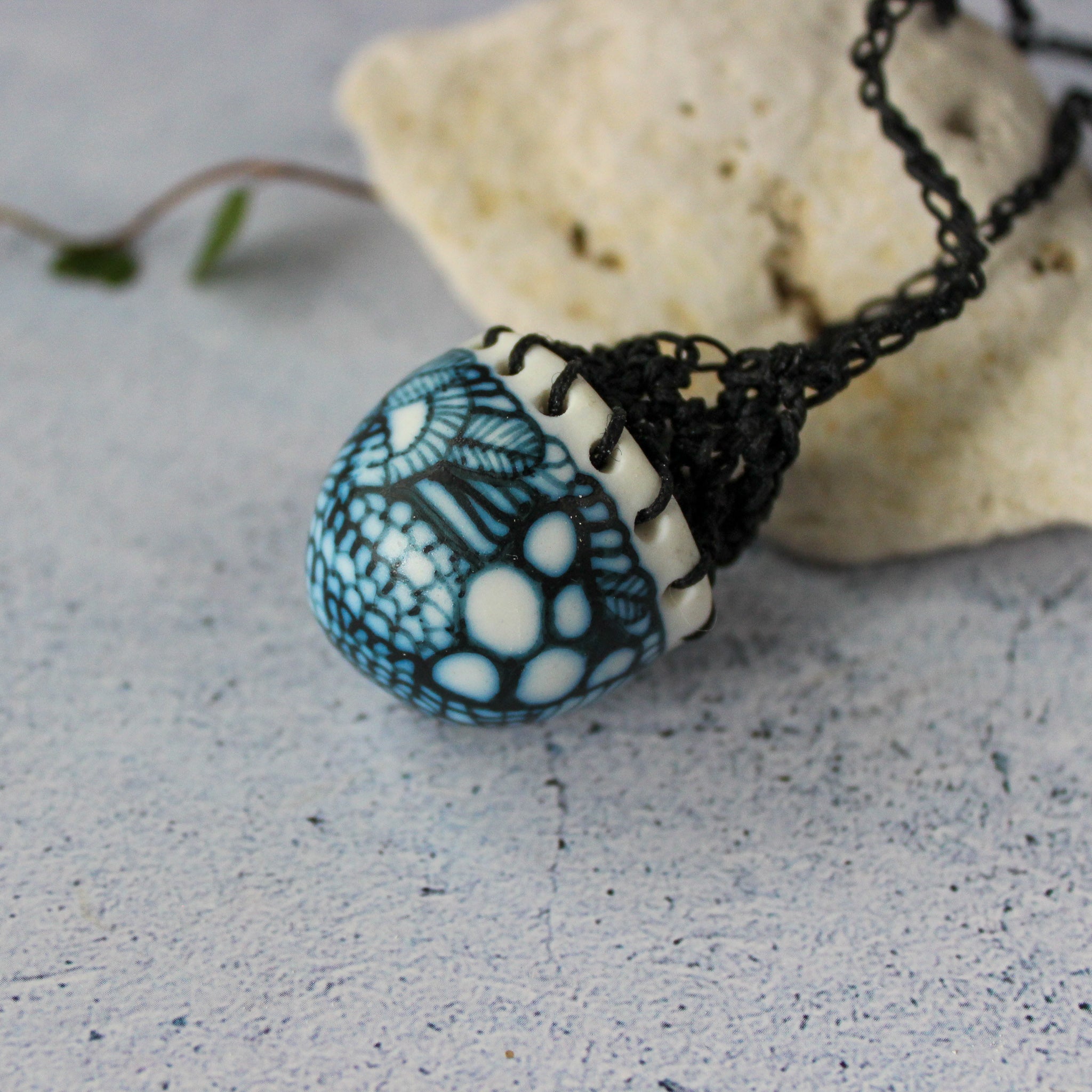 Crochet Pendant Necklace : Indigo Detail #1 - Tribe Castlemaine