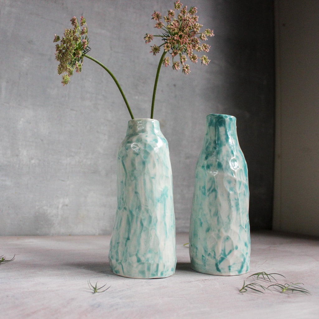 Faceted Porcelain Bottle Vases - Tribe Castlemaine