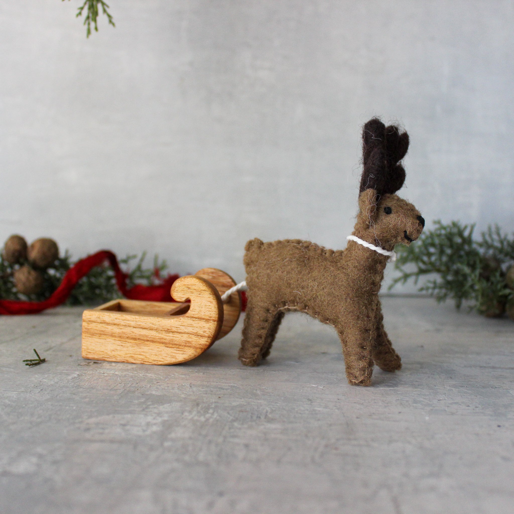 Felt Reindeer and Sleigh - Tribe Castlemaine