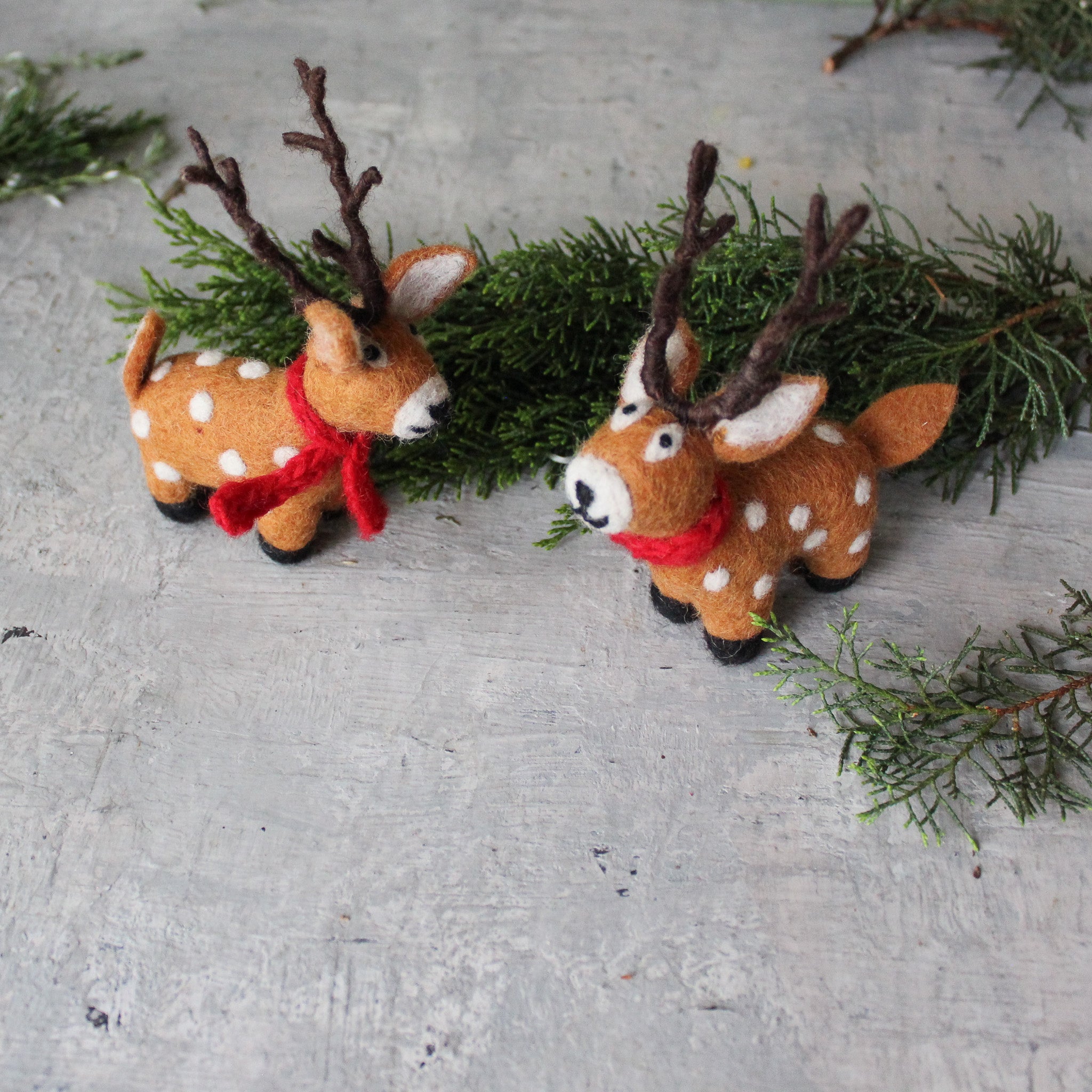 Felt Reindeer with Red Scarf - Tribe Castlemaine