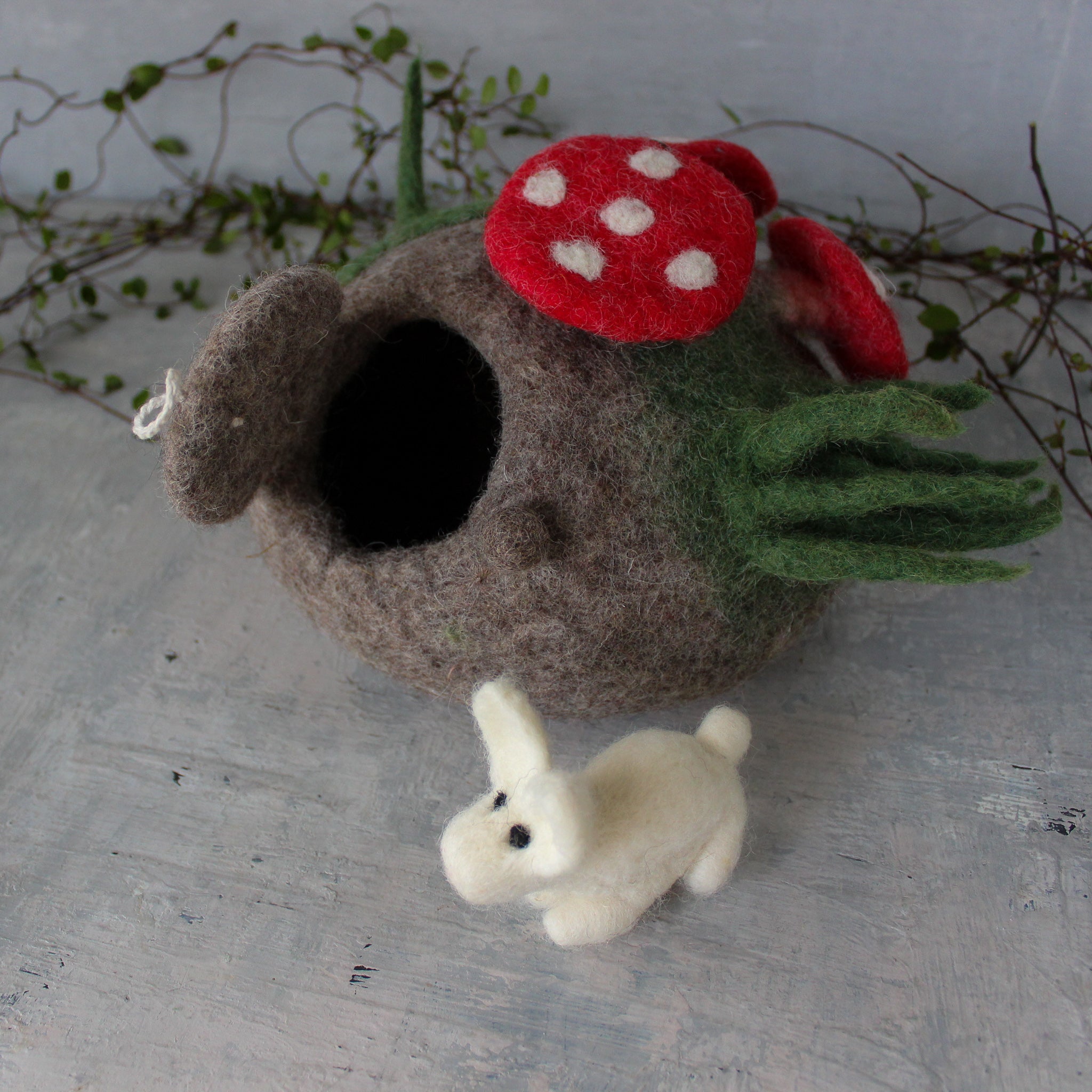 Felt Toadstool House with Rabbit - Tribe Castlemaine