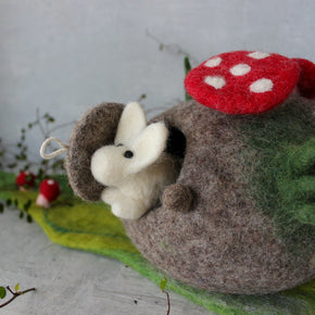 Felt Toadstool House with Rabbit - Tribe Castlemaine