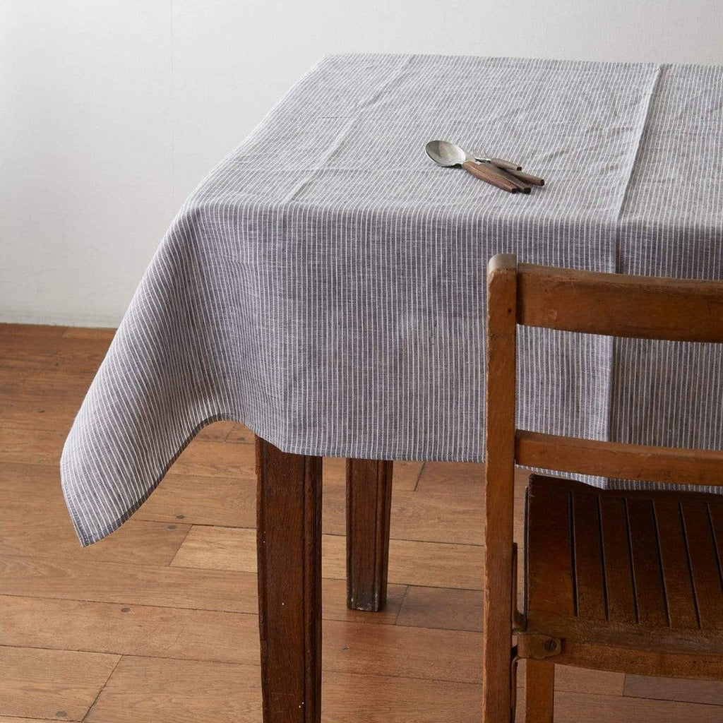 Fog Linen Grey White Stripe Table Cloth - Tribe Castlemaine