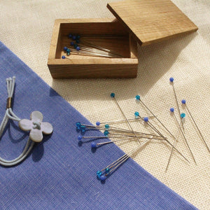 Glass Sewing Pins in Cherry-wood Box - Tribe Castlemaine