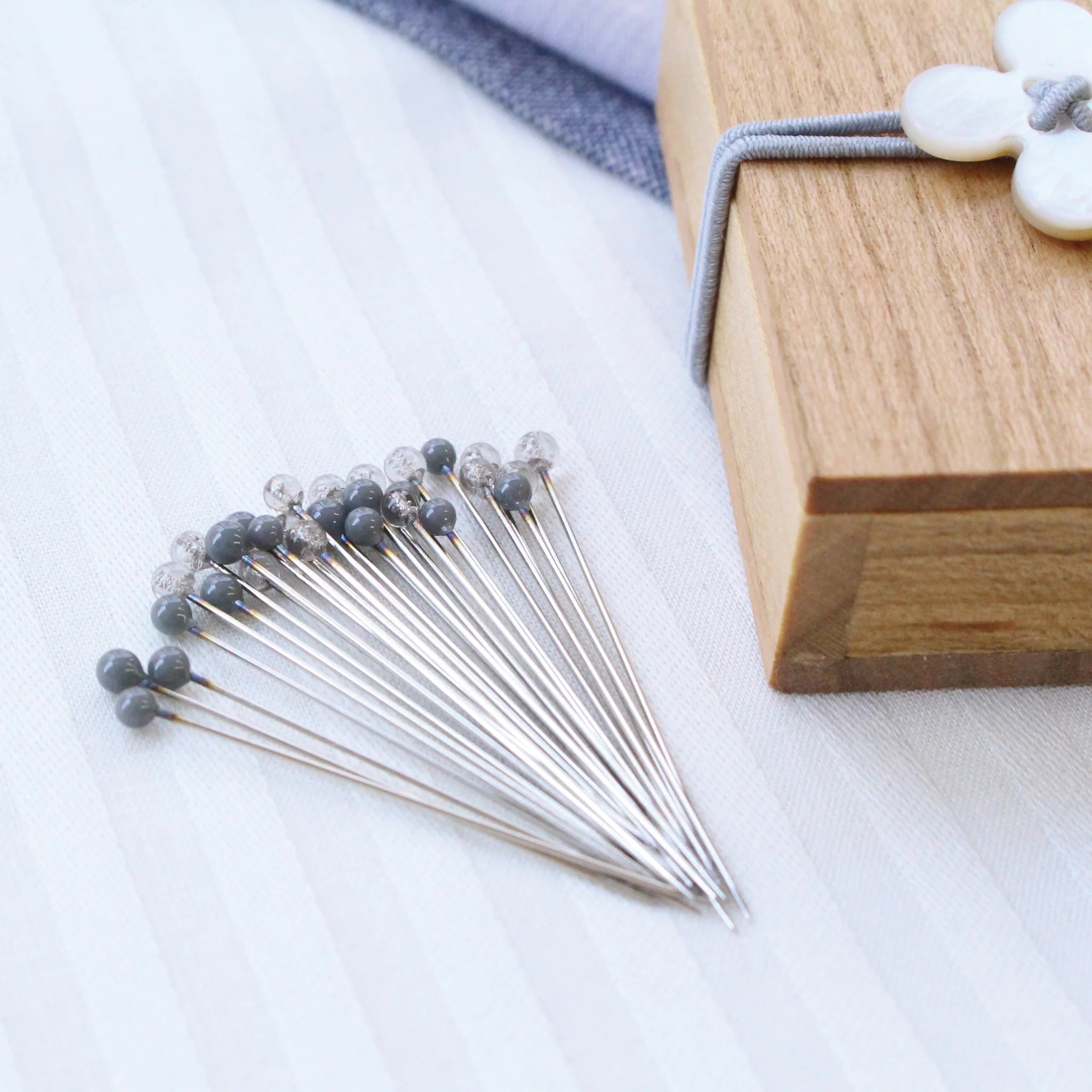 Glass Sewing Pins in Cherry-wood Box - Tribe Castlemaine