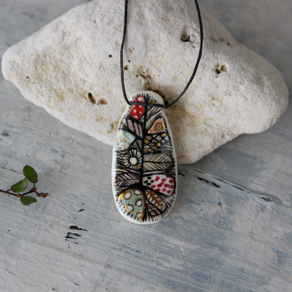 Hand Painted Ceramic Necklace #3 - Tribe Castlemaine