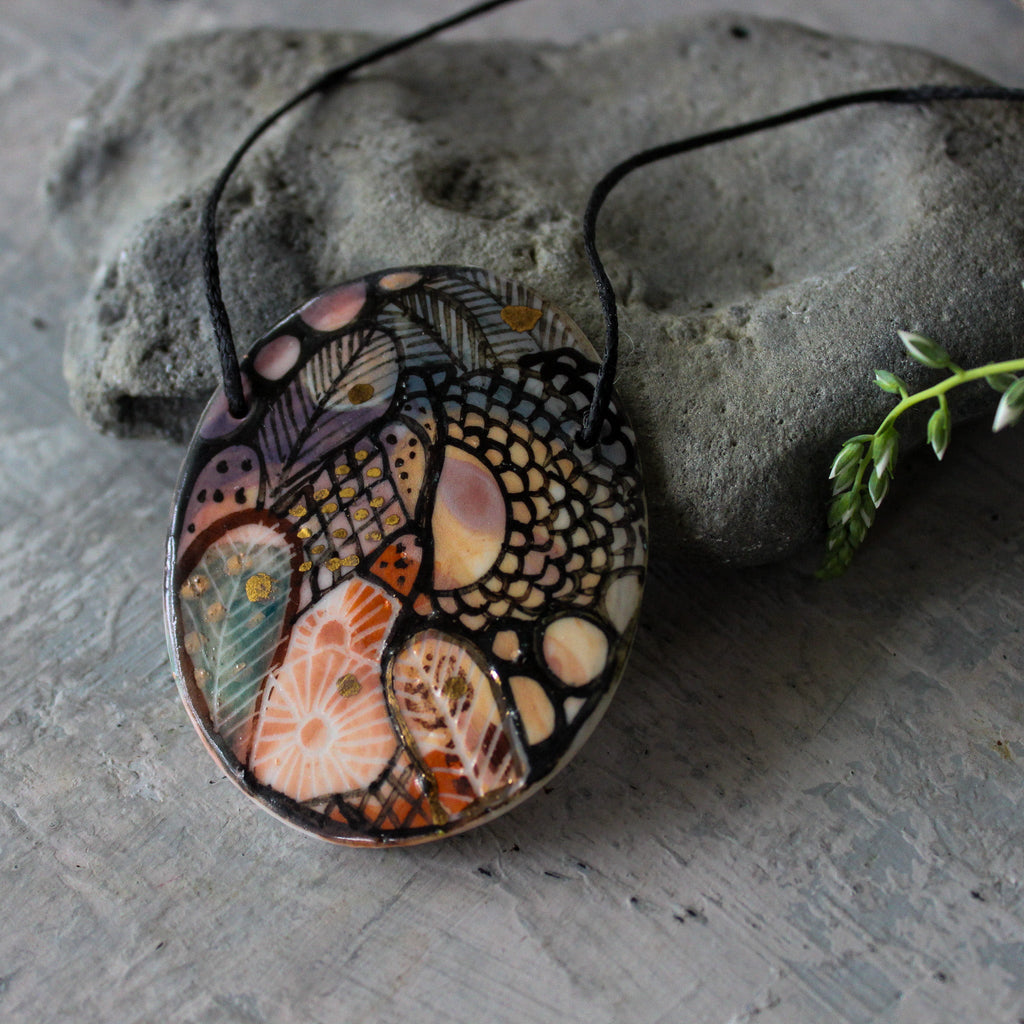 Hand Painted Ceramic Necklace #4 - Tribe Castlemaine