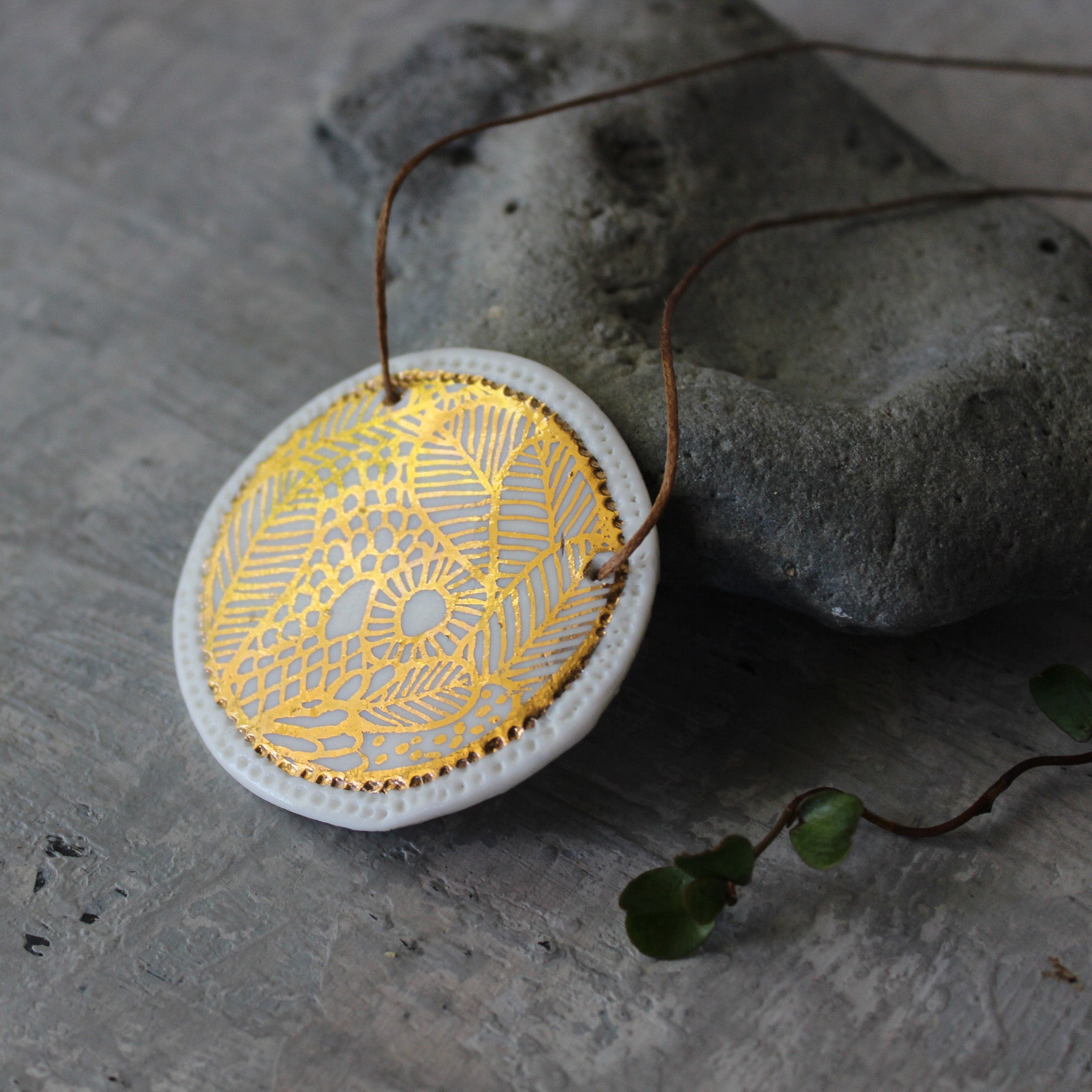 Hand Painted Ceramic Necklace Gold - Tribe Castlemaine