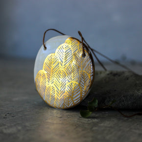 Hand Painted Ceramic Necklace Gold Feather - Tribe Castlemaine