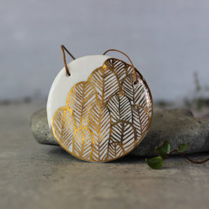 Hand Painted Ceramic Necklace Gold Feather - Tribe Castlemaine