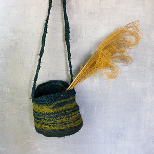 Handwoven Raffia Hanging Basket Green+Blue - Tribe Castlemaine