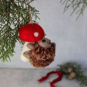 Hanging Felt Toadstool Hedgehog - Tribe Castlemaine