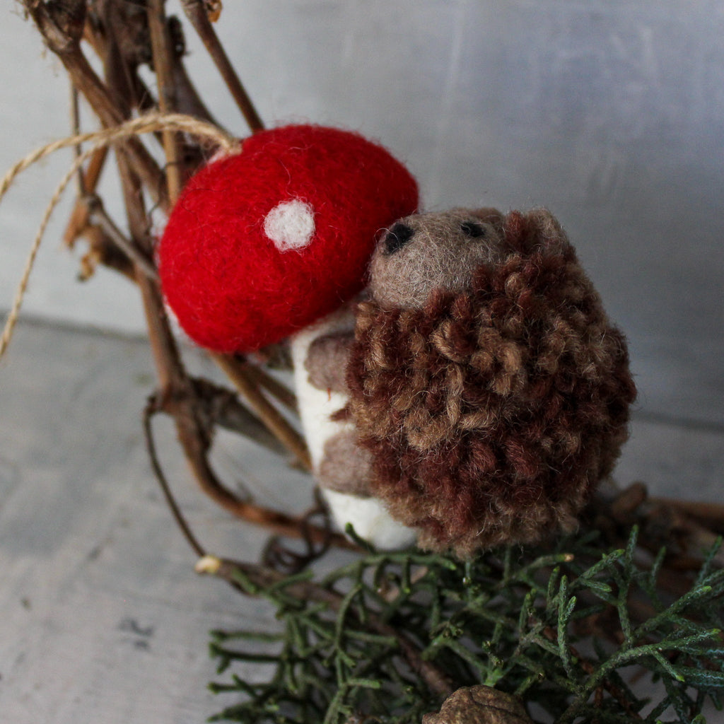 Hanging Felt Toadstool Hedgehog - Tribe Castlemaine