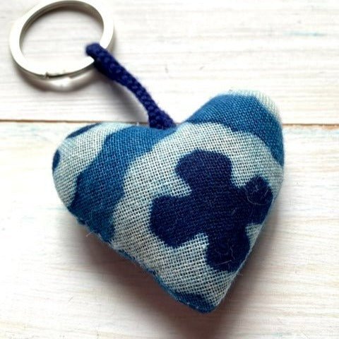 Indigo Cotton Heart Key Rings - Tribe Castlemaine