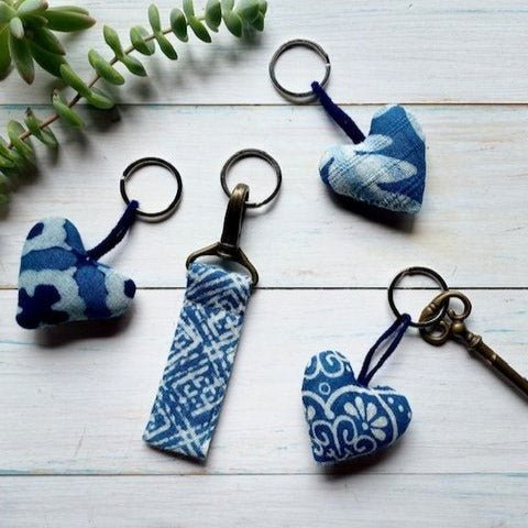 Indigo Cotton Heart Key Rings - Tribe Castlemaine