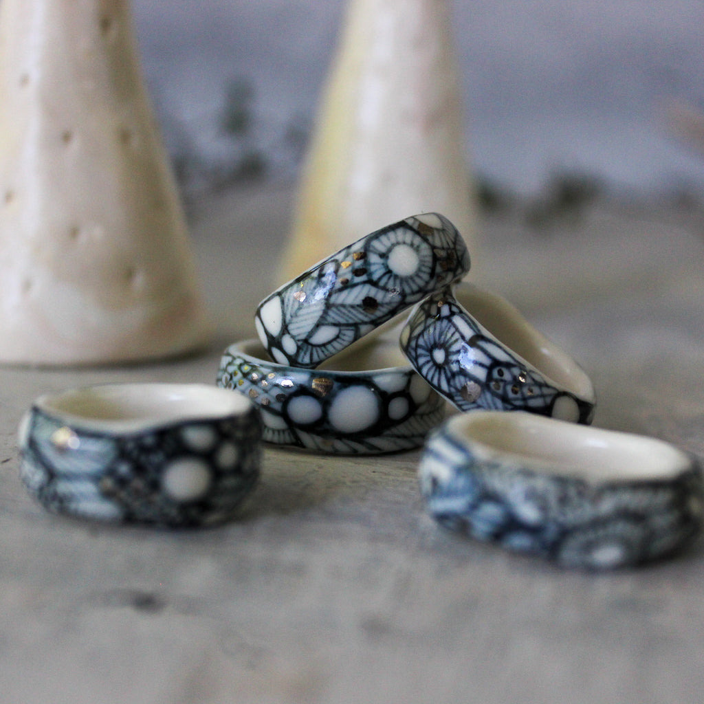 Indigo Silver Painted Porcelain Bands - Tribe Castlemaine