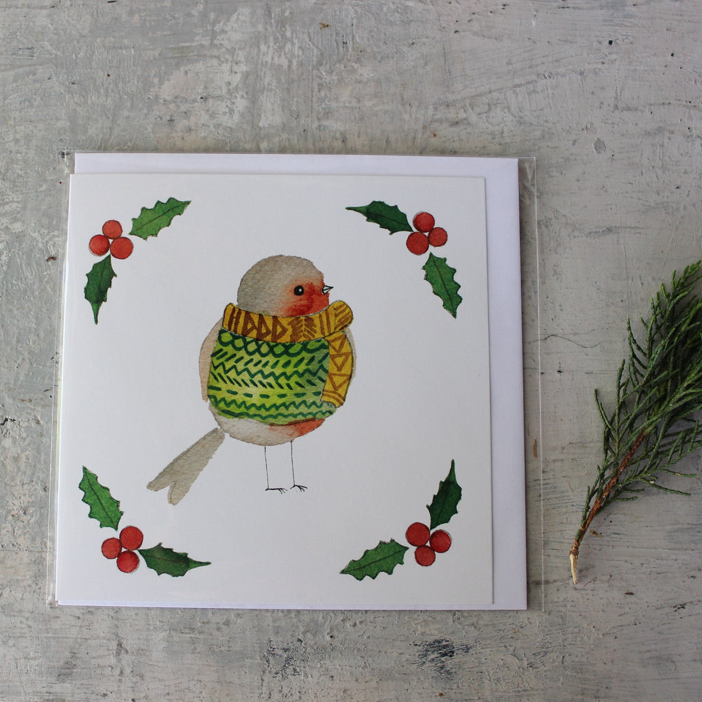 Jess Racklyeft Card Festive Robin in Scarf - Tribe Castlemaine