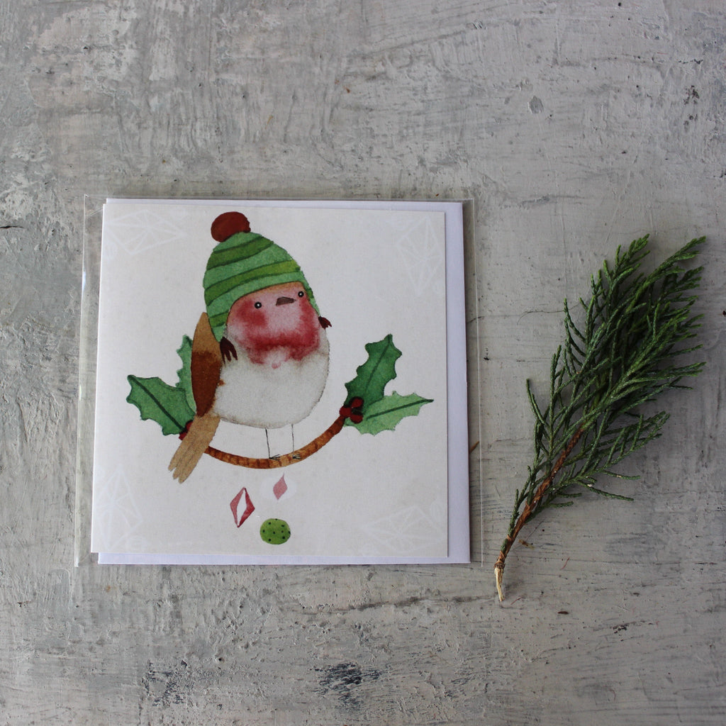 Jess Racklyeft Card Festive Robin with Hat - Tribe Castlemaine