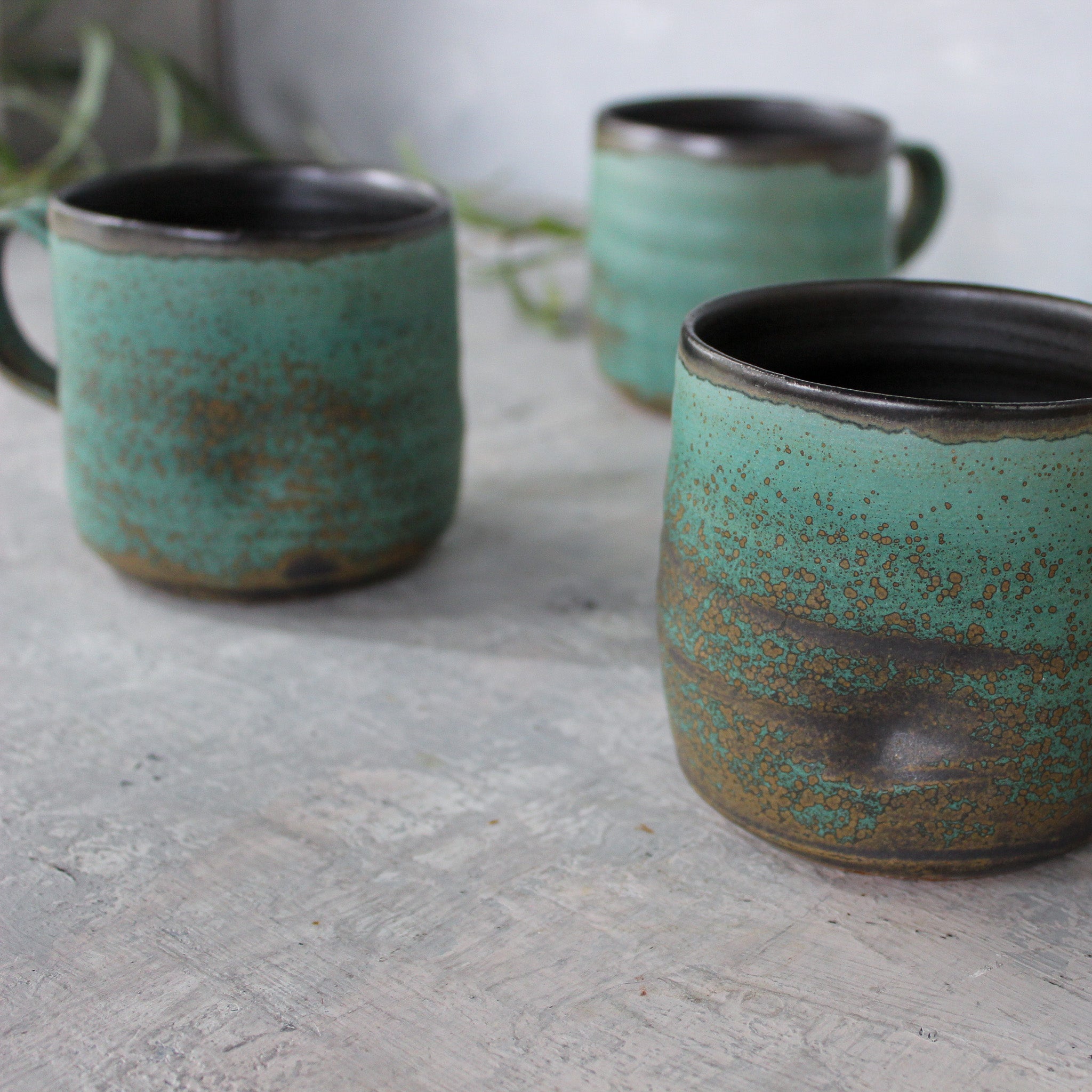 Large Black & Green Handled Mugs - Tribe Castlemaine