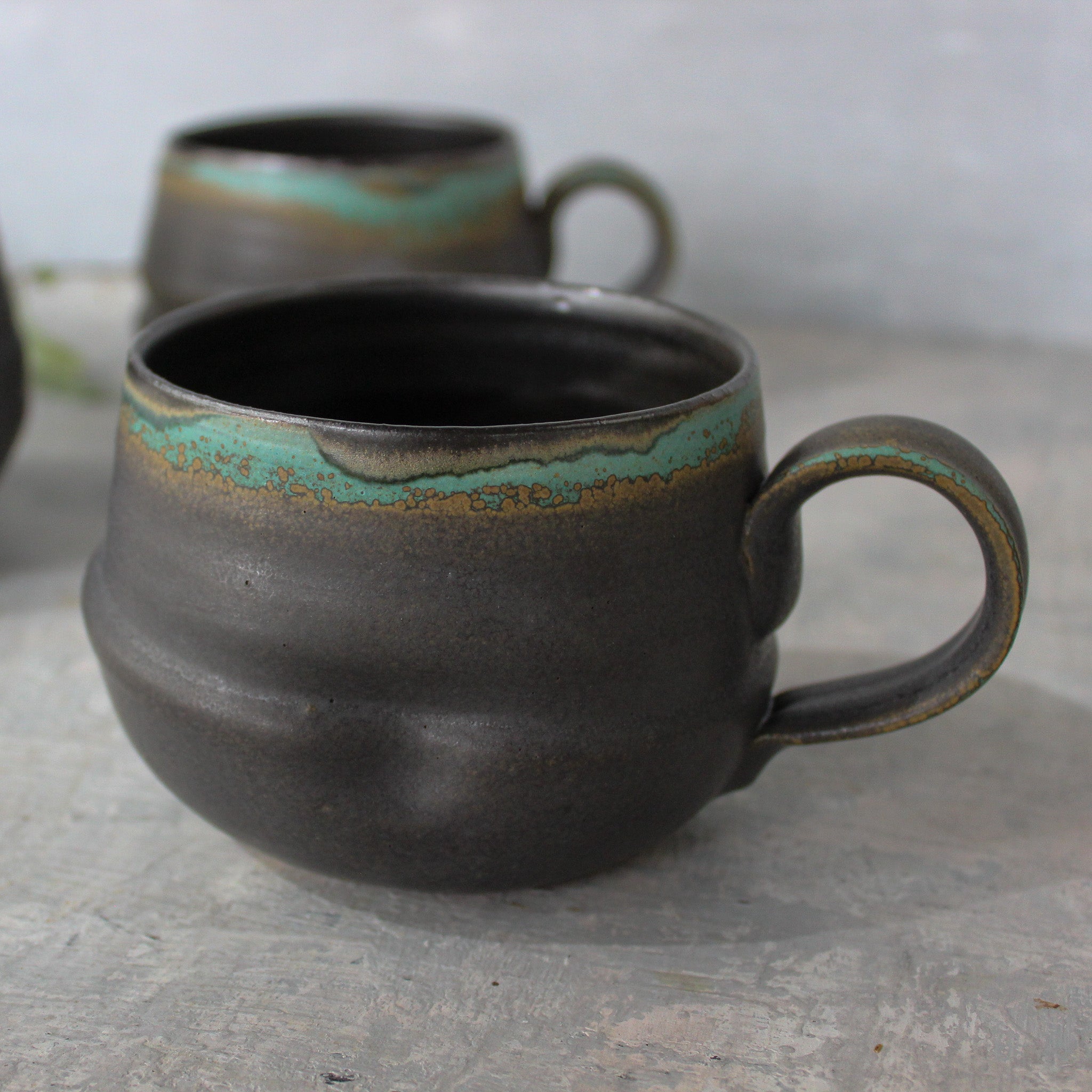 Large Black & Green Handled Mugs - Tribe Castlemaine