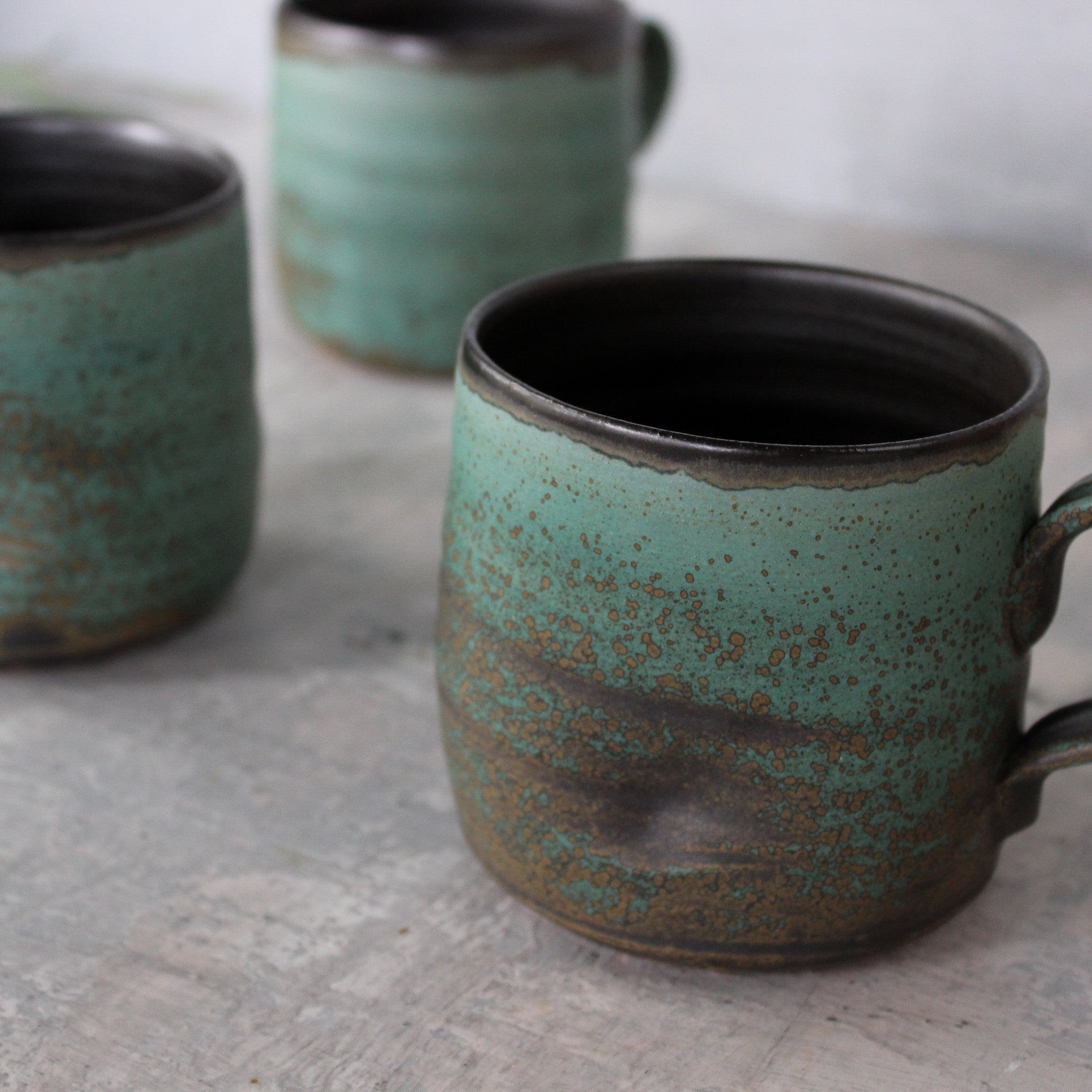 Large Black & Green Handled Mugs - Tribe Castlemaine
