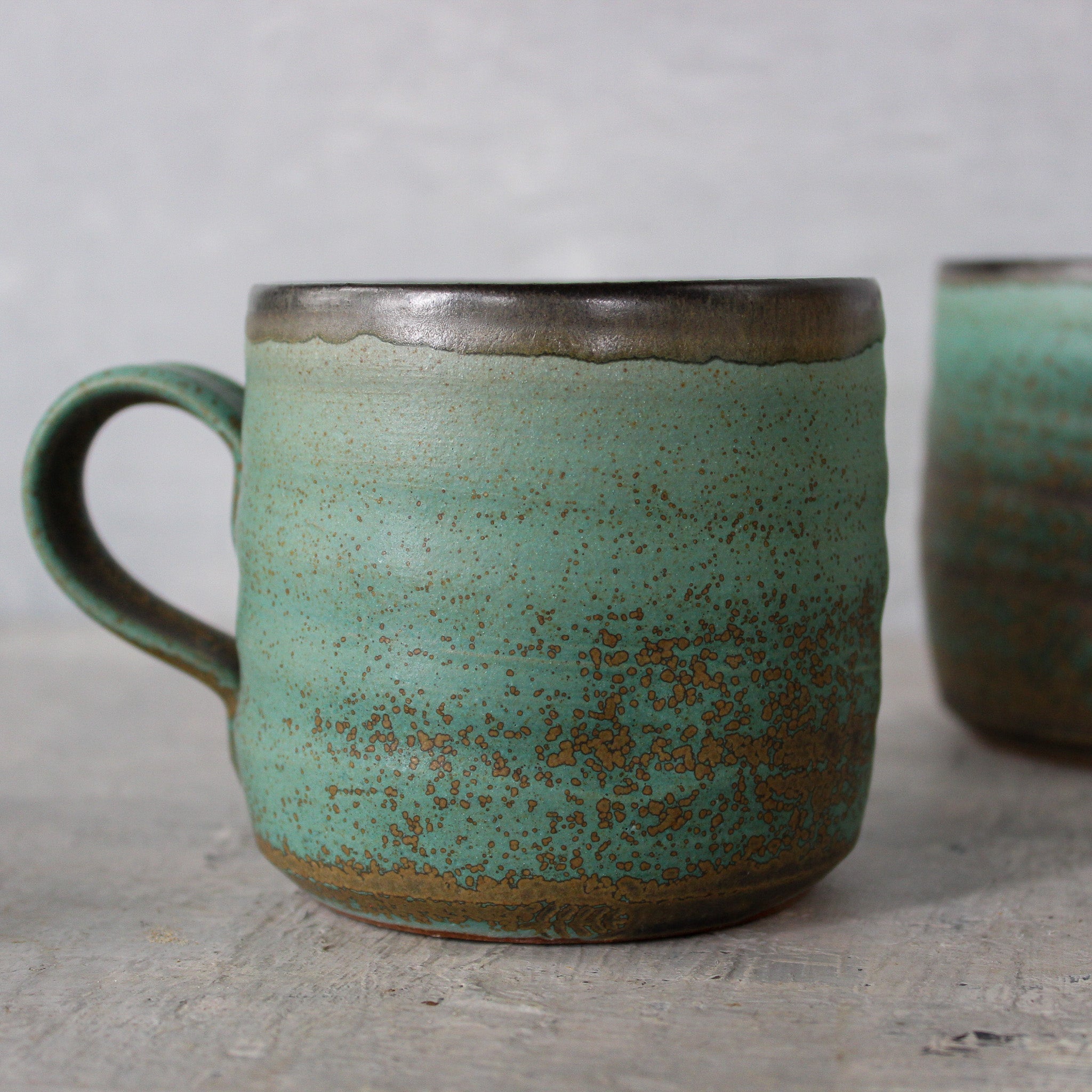 Large Black & Green Handled Mugs - Tribe Castlemaine