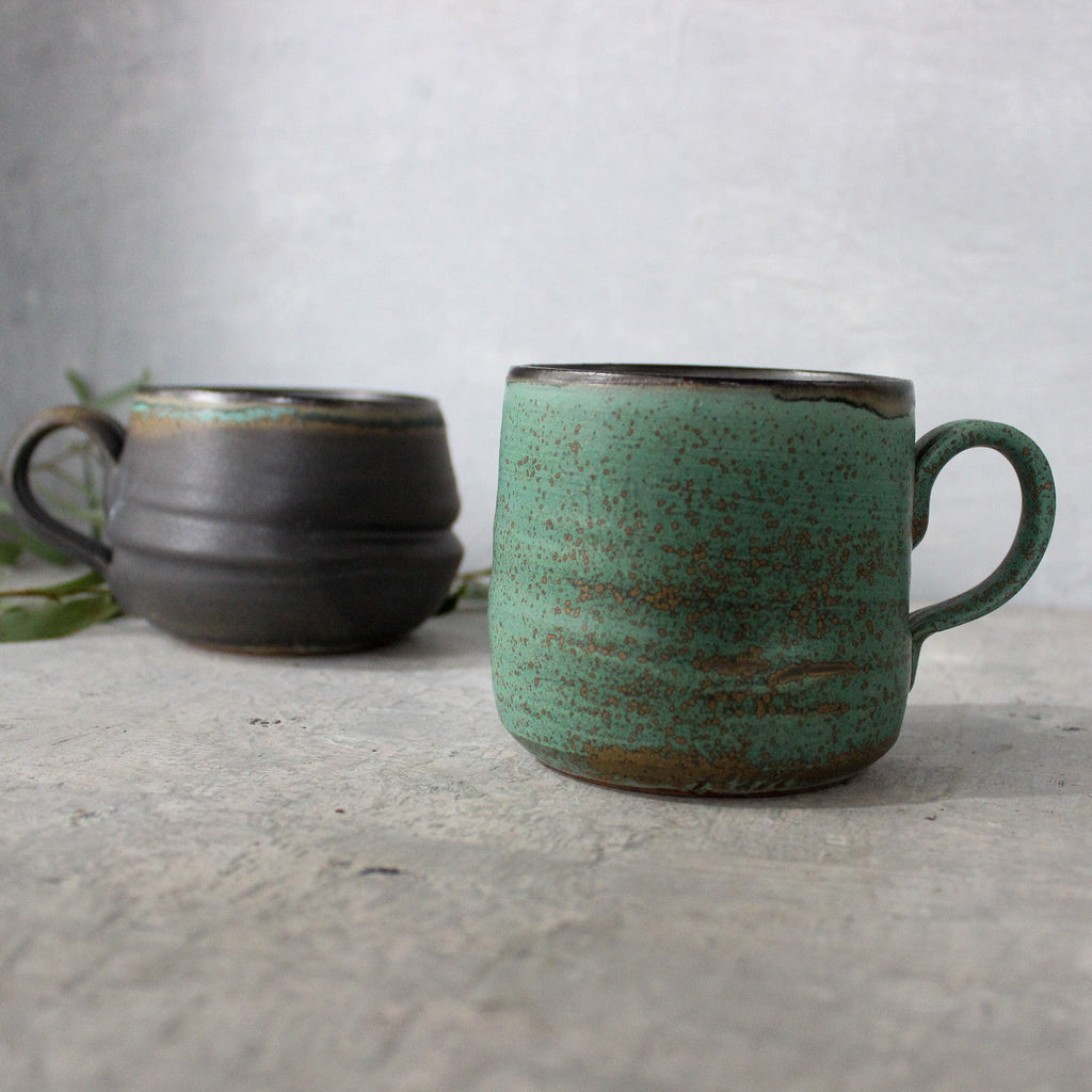 Large Black & Green Handled Mugs - Tribe Castlemaine