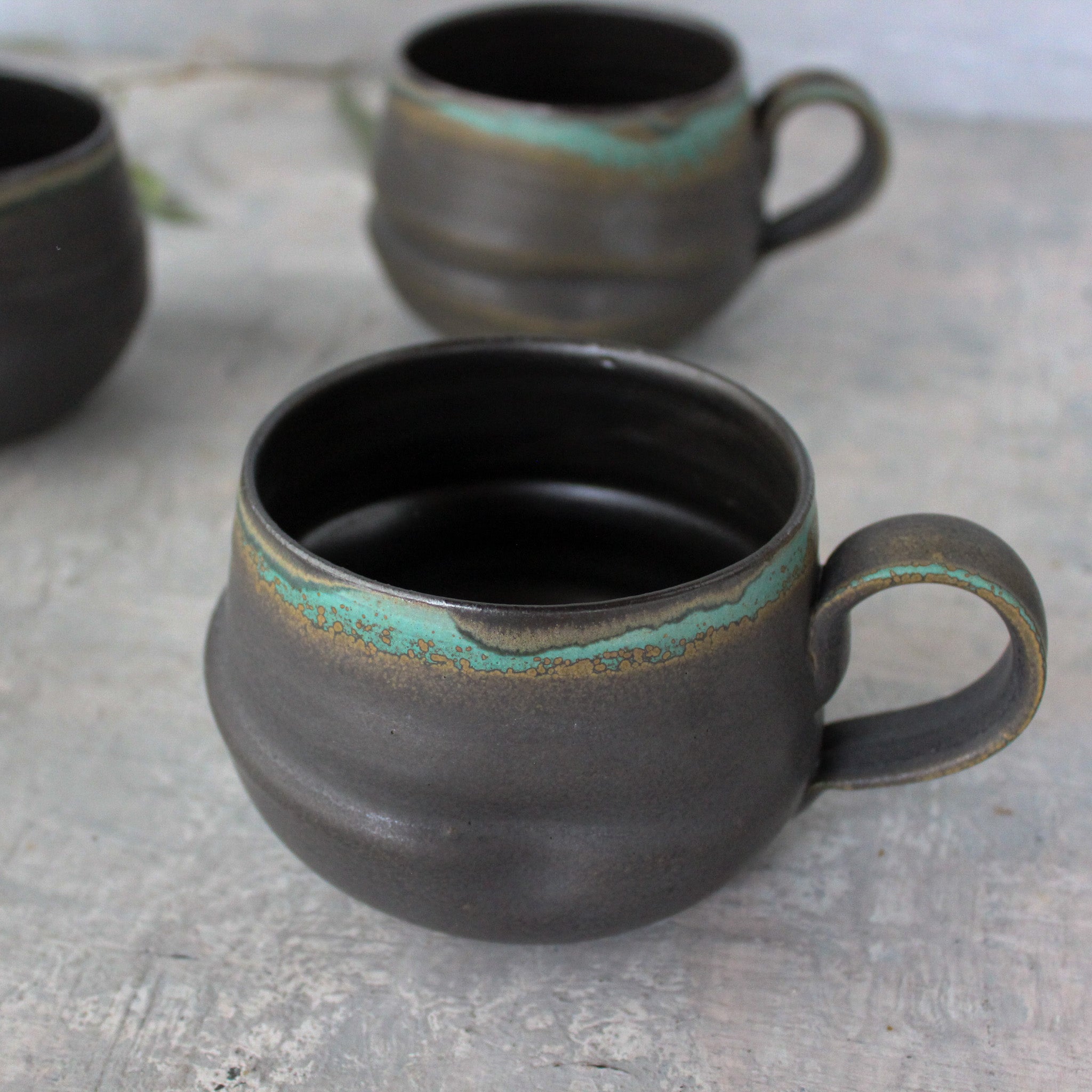 Large Black & Green Handled Mugs - Tribe Castlemaine