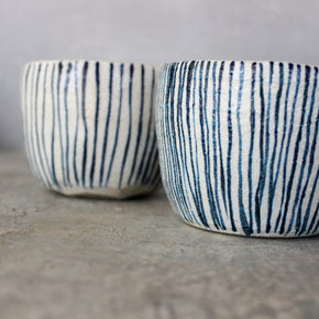 Large Ceramic Latte Mugs : Blue Lines - Tribe Castlemaine