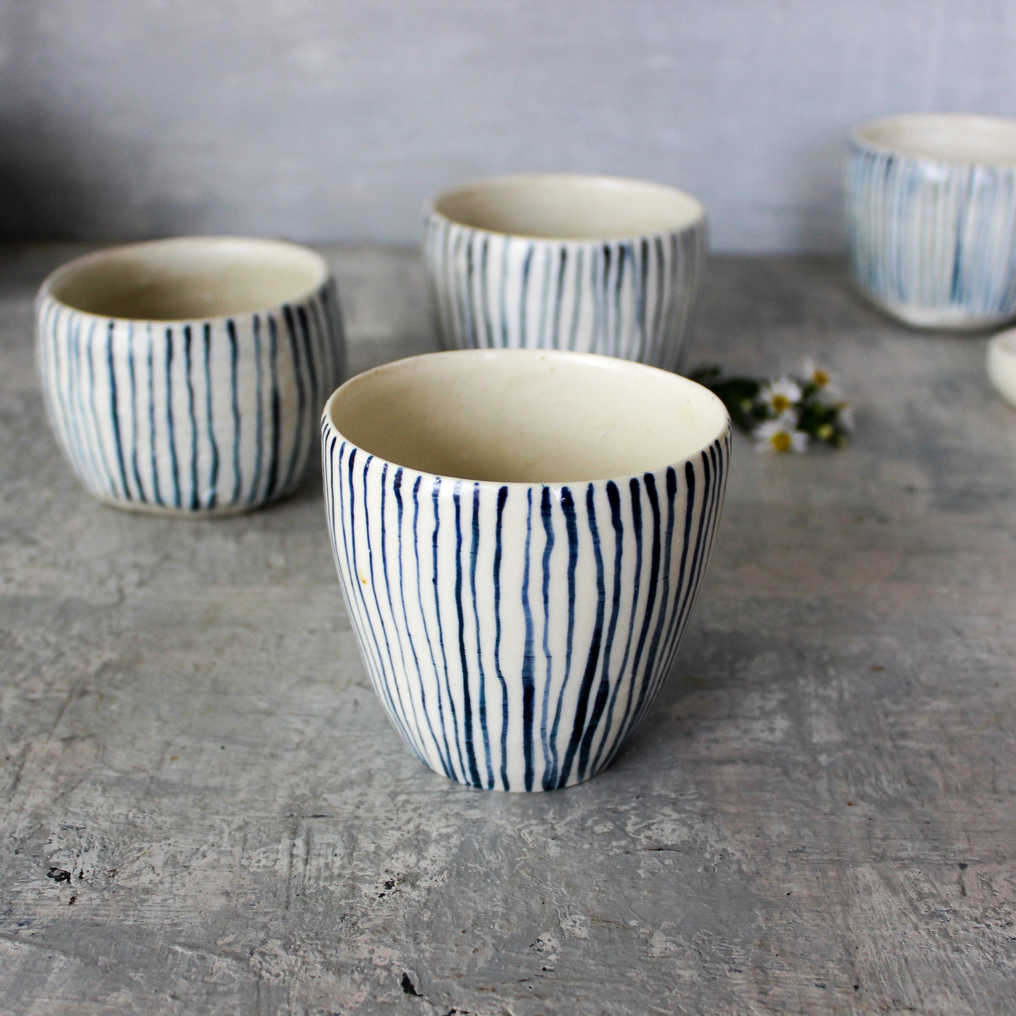 Large Ceramic Latte Mugs : Blue Lines - Tribe Castlemaine