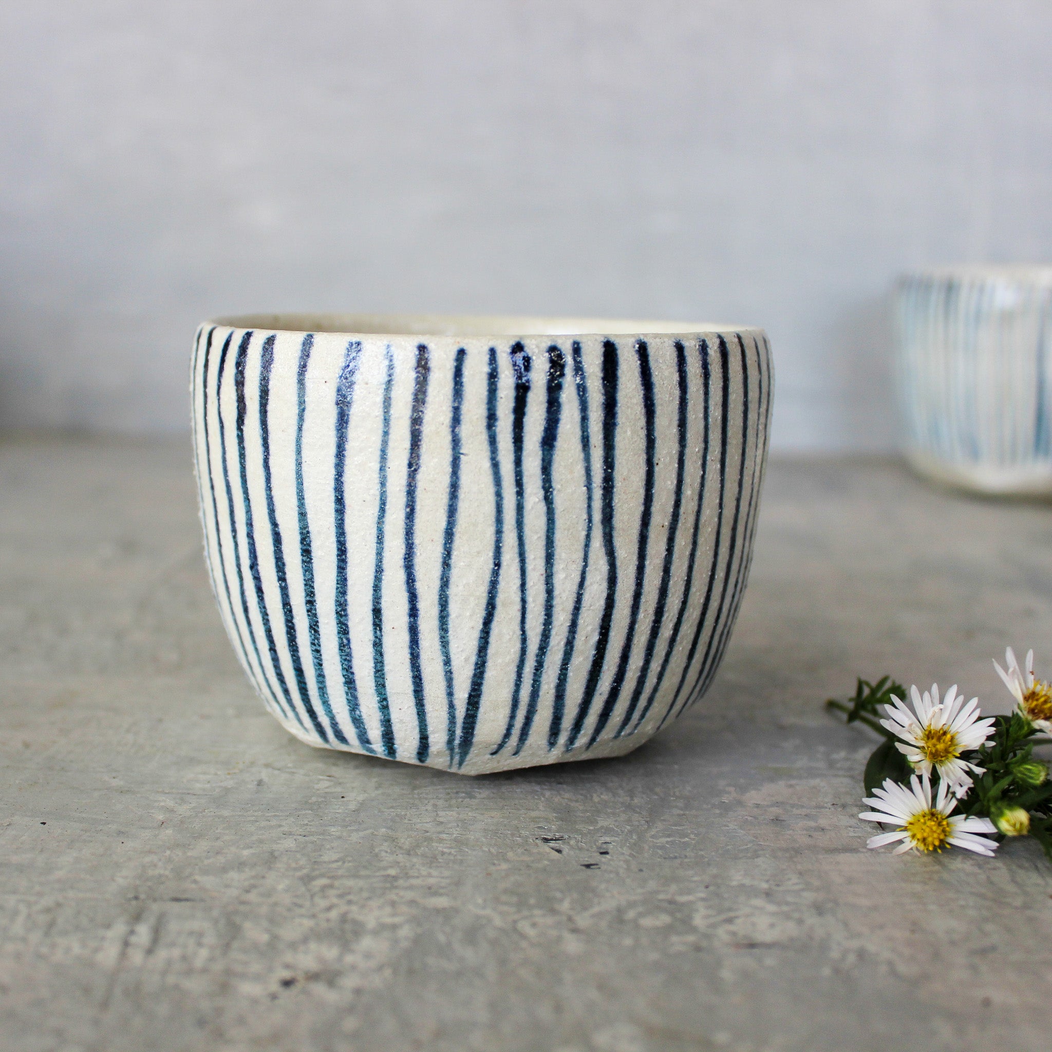 Large Ceramic Latte Mugs : Blue Lines - Tribe Castlemaine