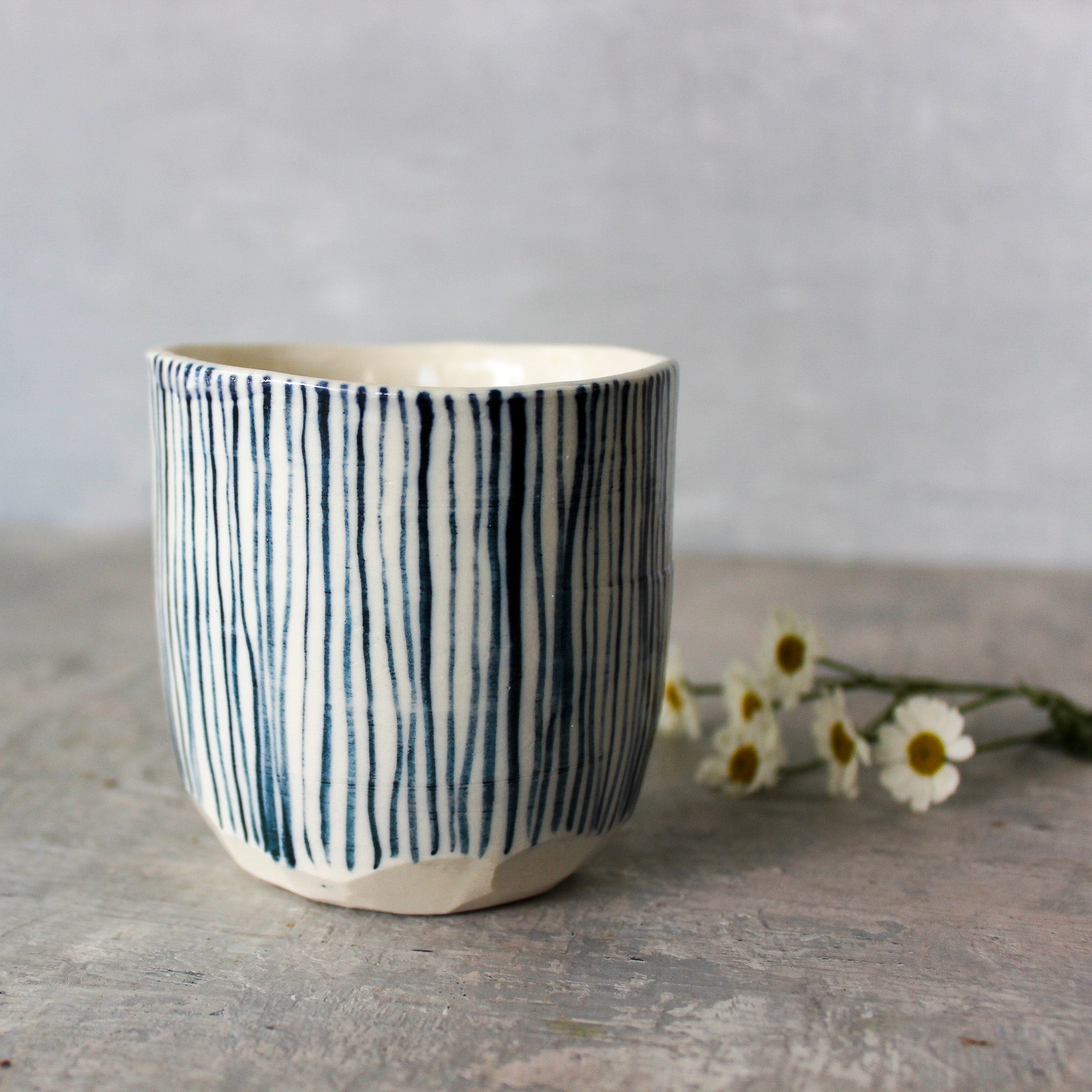 Large Ceramic Latte Mugs : Blue Lines - Tribe Castlemaine