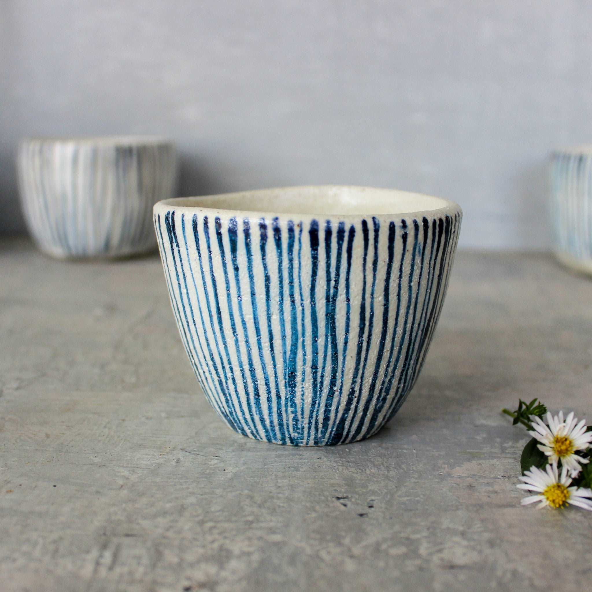 Large Ceramic Latte Mugs : Blue Lines - Tribe Castlemaine