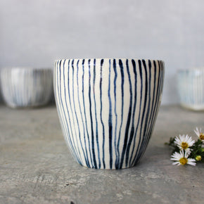 Large Ceramic Latte Mugs : Blue Lines - Tribe Castlemaine