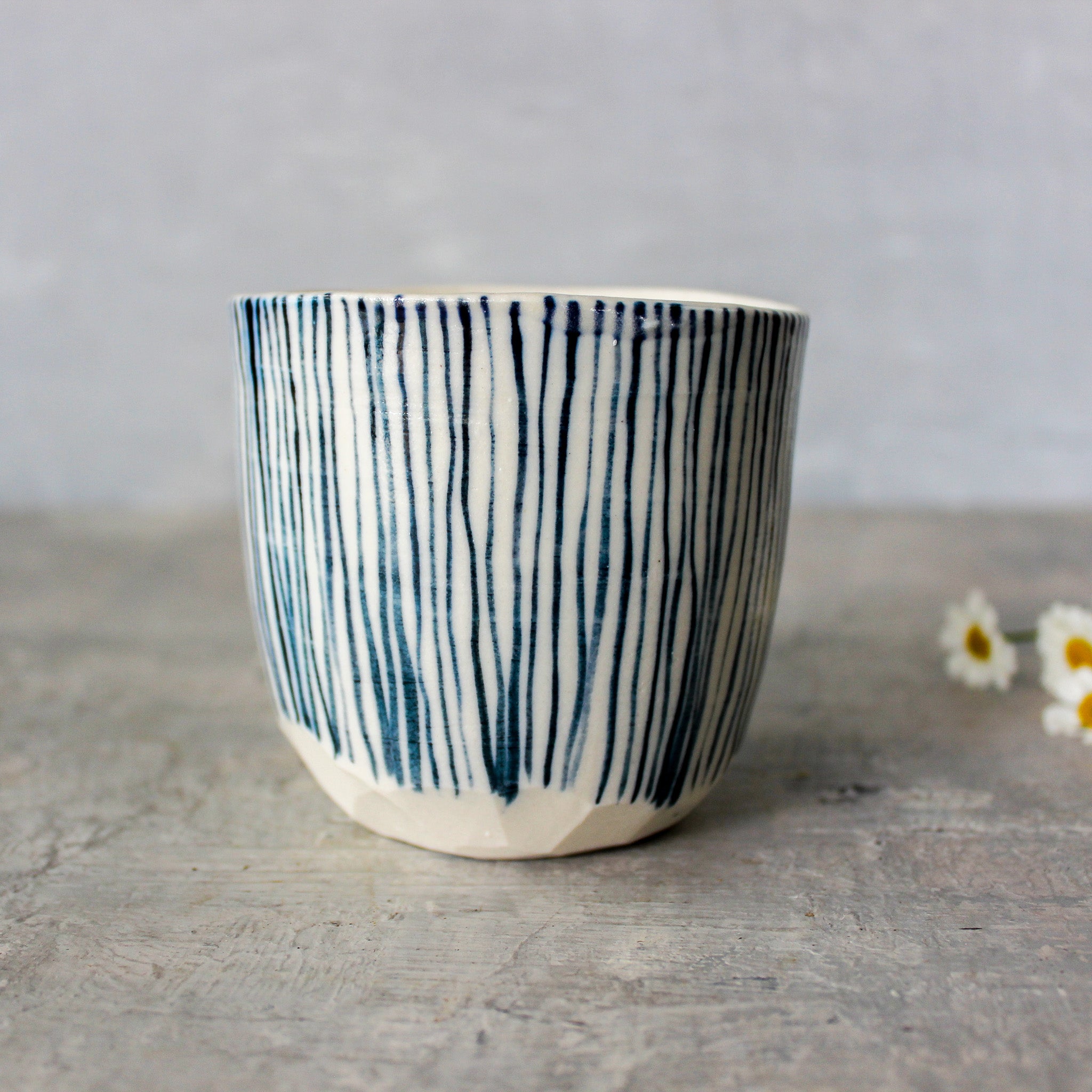 Large Ceramic Latte Mugs : Blue Lines - Tribe Castlemaine