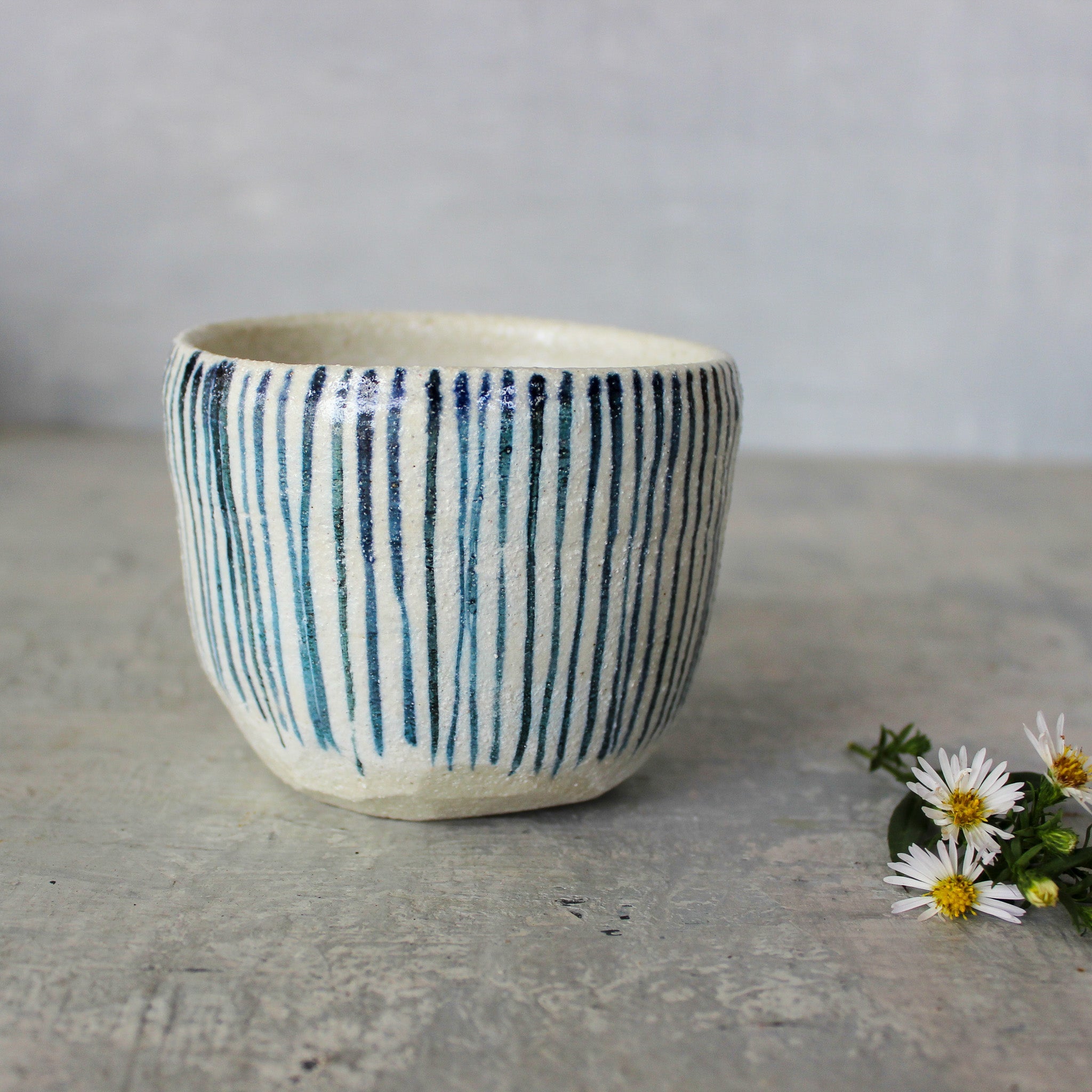 Large Ceramic Latte Mugs : Blue Lines - Tribe Castlemaine