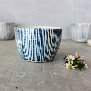 Large Ceramic Latte Mugs : Blue Lines - Tribe Castlemaine