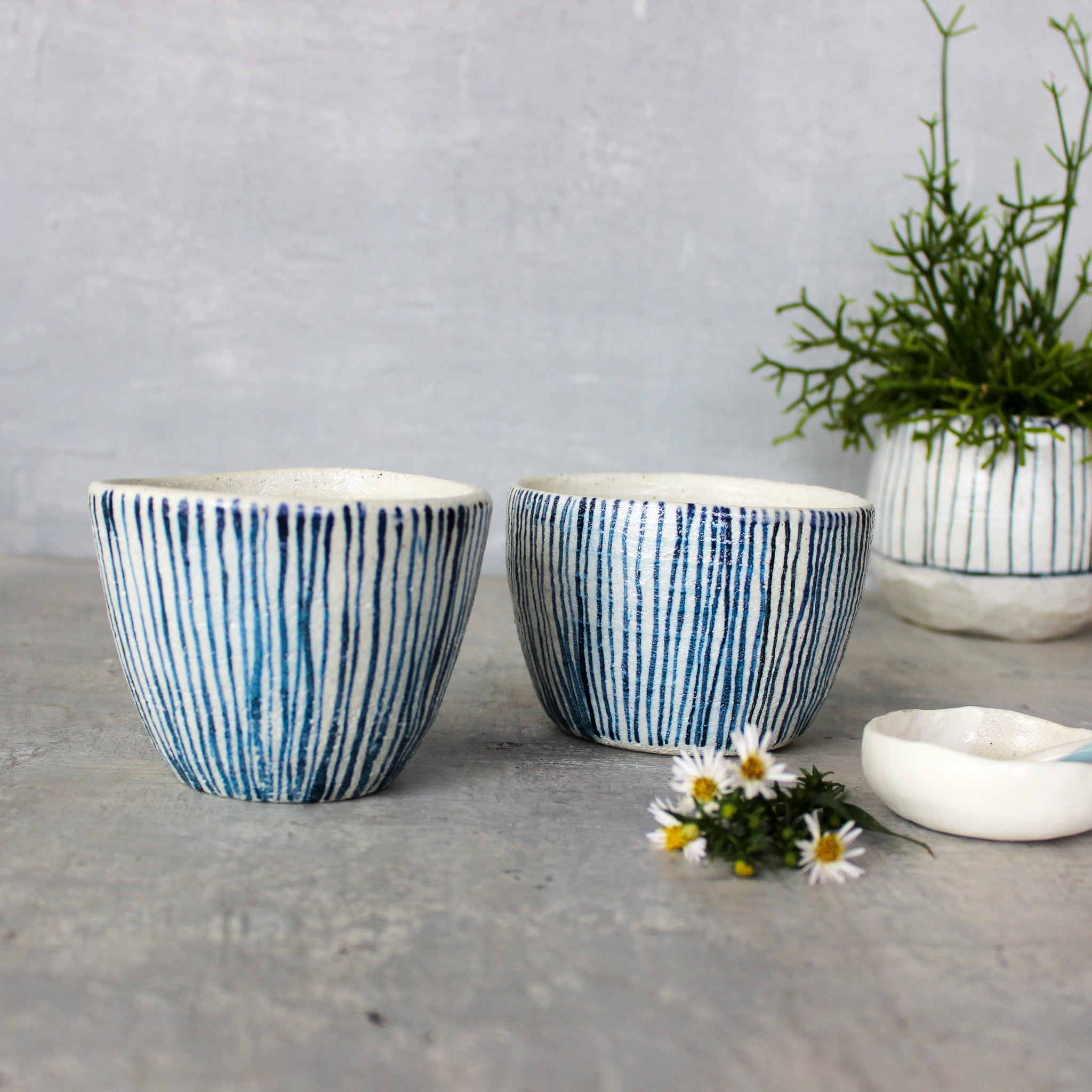Large Ceramic Latte Mugs : Blue Lines - Tribe Castlemaine