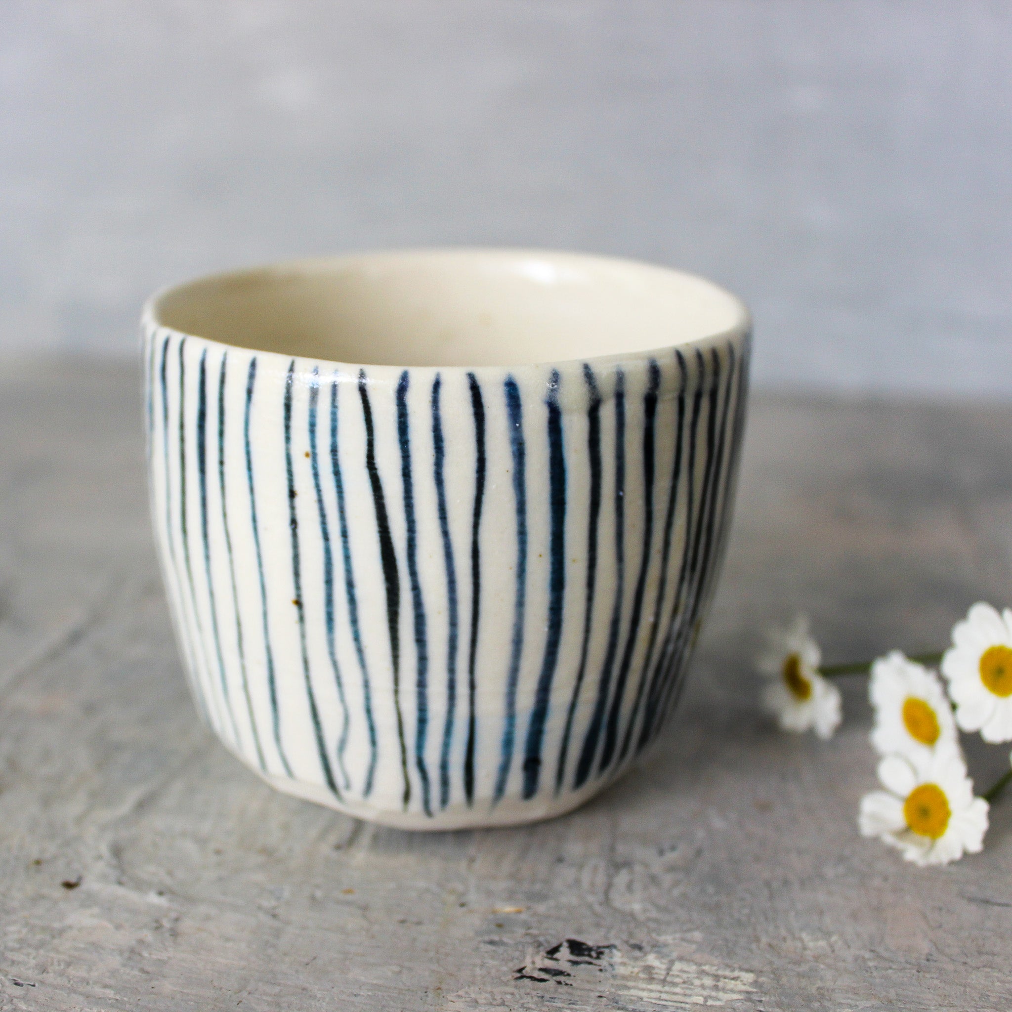 Large Ceramic Latte Mugs : Blue Lines - Tribe Castlemaine