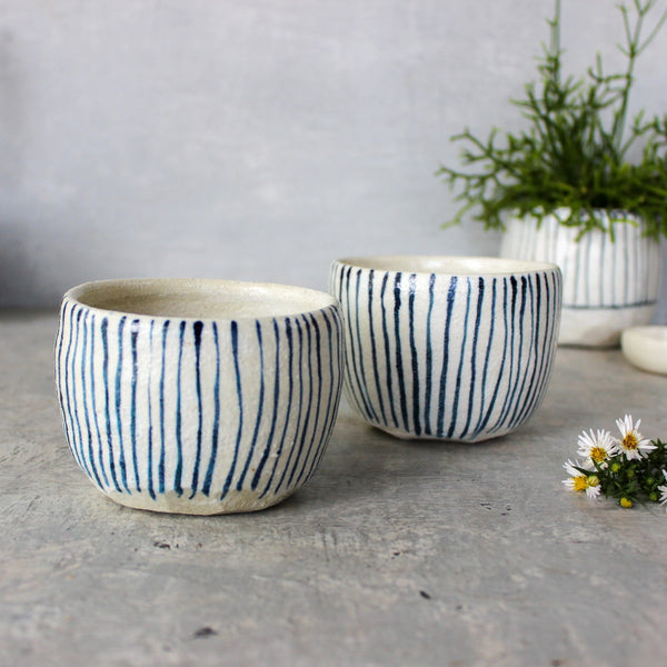 Large Ceramic Latte Mugs : Blue Lines - Tribe Castlemaine