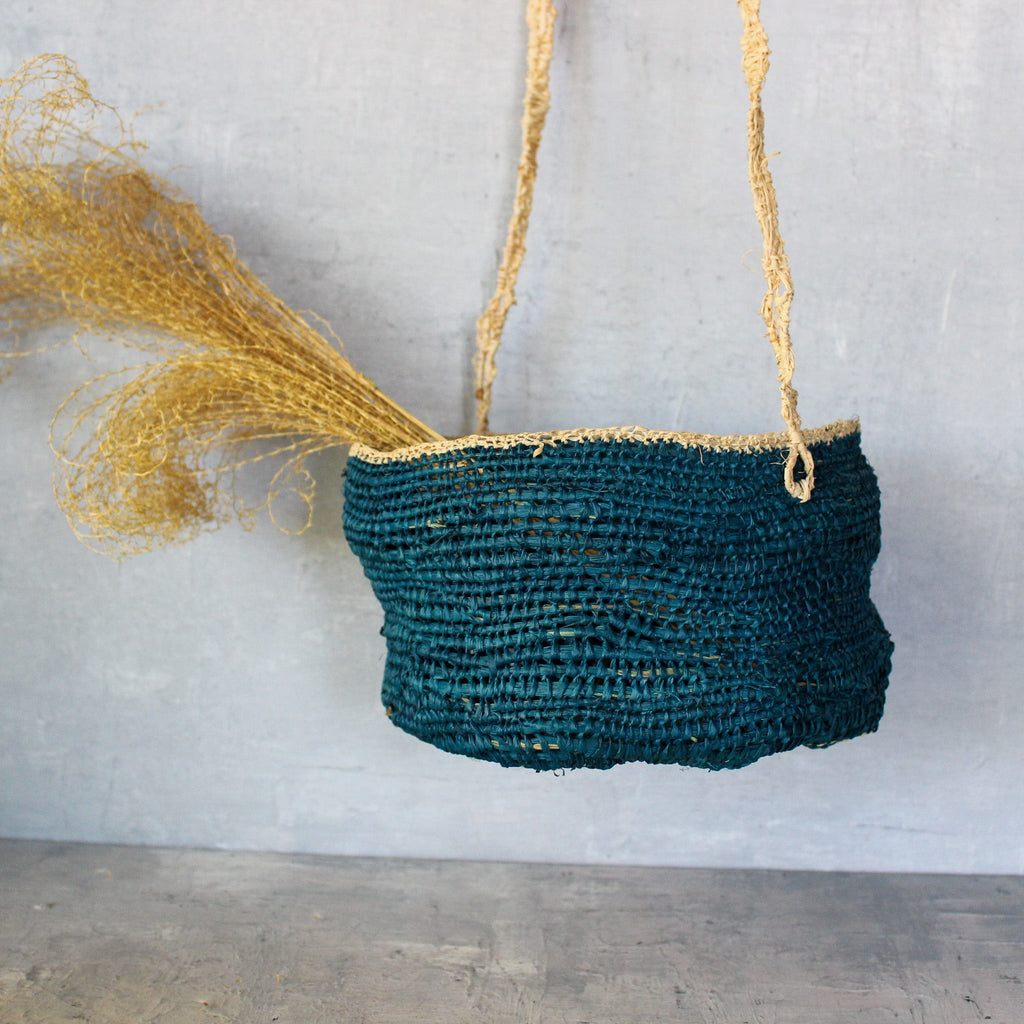 Large Handwoven Hanging Basket Blue - Tribe Castlemaine