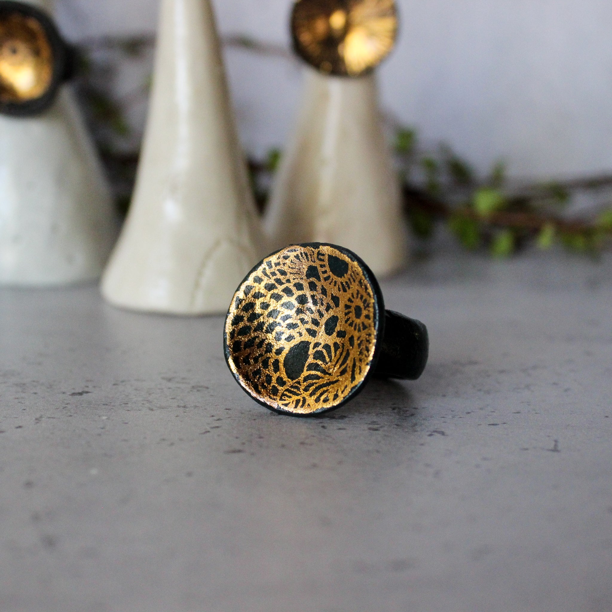 Large Porcelain Rings Black & Gold - Tribe Castlemaine