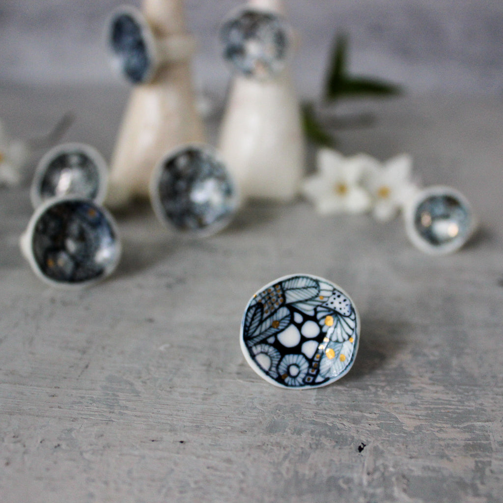 Large Porcelain Rings : Indigo Seafoam - Tribe Castlemaine