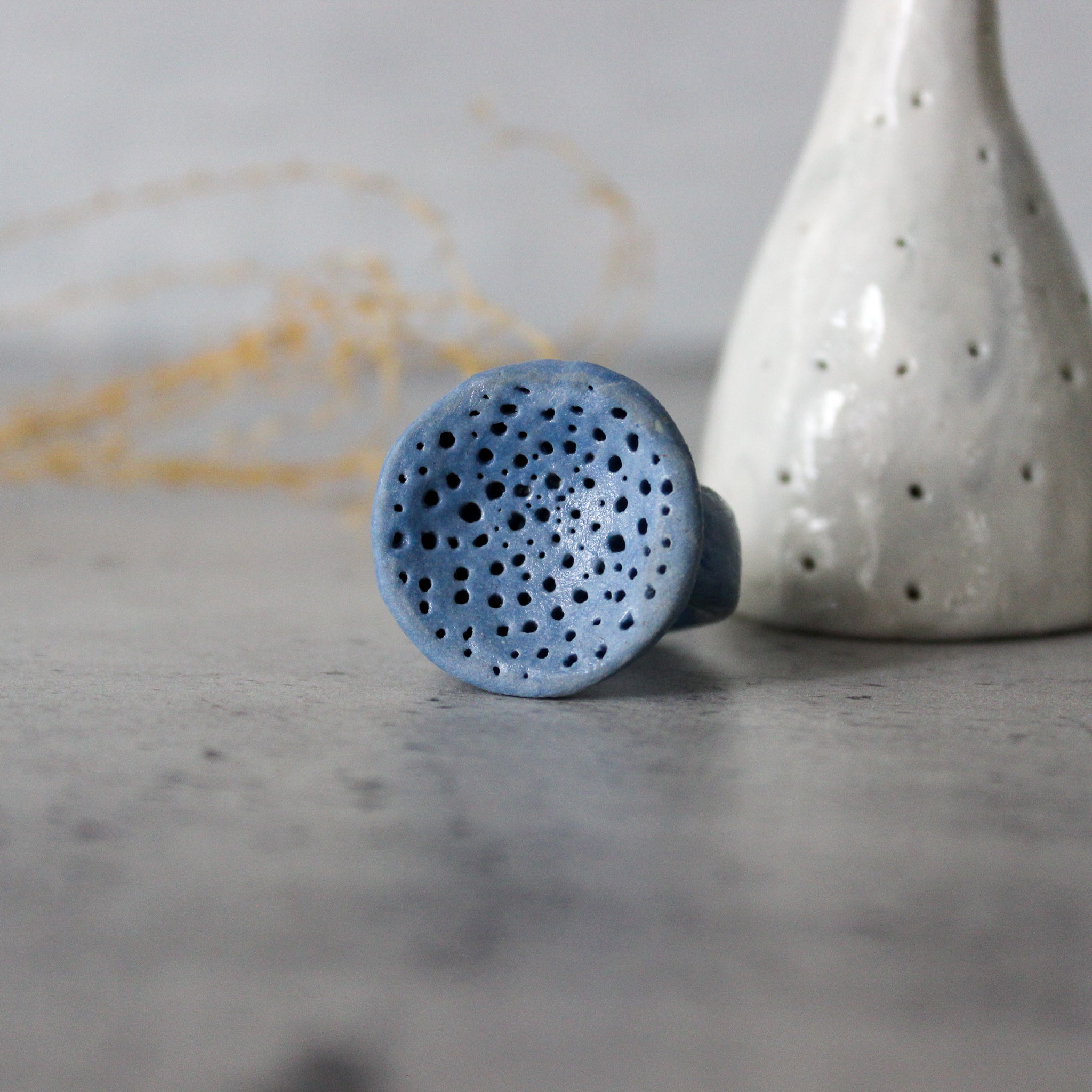 Large Round Coral Porcelain Rings Green Blue - Tribe Castlemaine