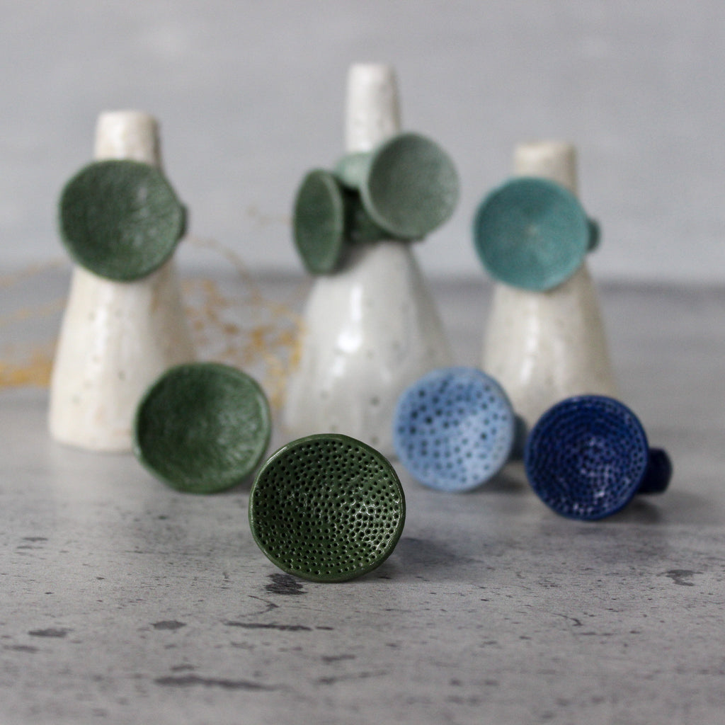 Large Round Coral Porcelain Rings Green Blue - Tribe Castlemaine