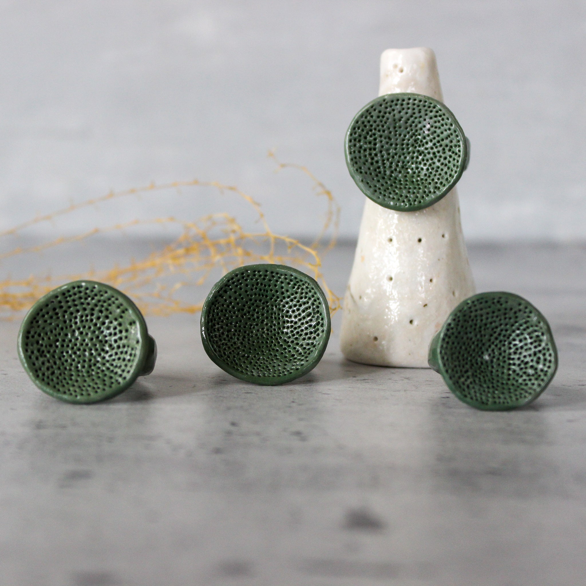 Large Round Coral Porcelain Rings Green Blue - Tribe Castlemaine
