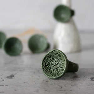 Large Round Coral Porcelain Rings Green Blue - Tribe Castlemaine