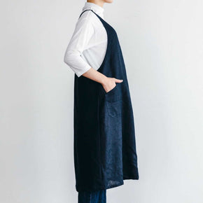Linen Apron Dress : Ink Navy - Tribe Castlemaine