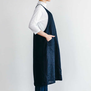 Linen Apron Dress : Ink Navy - Tribe Castlemaine