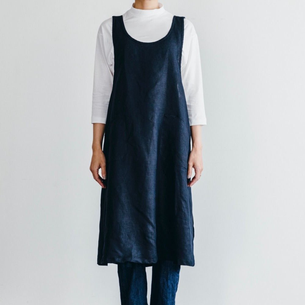 Linen Apron Dress : Ink Navy - Tribe Castlemaine